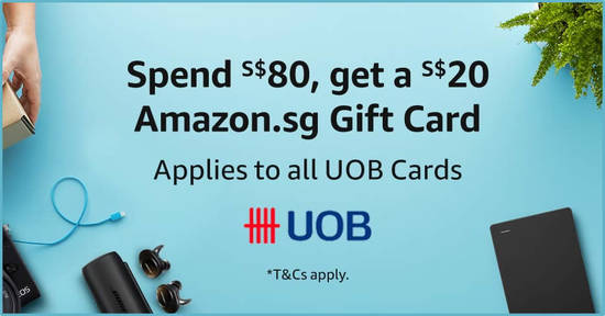 Featured image for Amazon.sg: Spend S$80 or more using your UOB card, and get S$20 added to your Amazon.sg Gift Card balance (1 - 31 Mar)