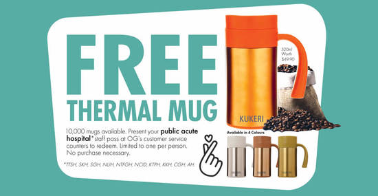 OG is giving away free Kukeri 520ml thermal mugs each worth $49.90 to staff of public acute hospitals (From 26 March 2020) - 1