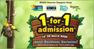 Featured image for (EXPIRED) Enjoy 1-for-1 admission to Zoo, River Safari, Night Safari & Jurong Bird Park this March school holidays