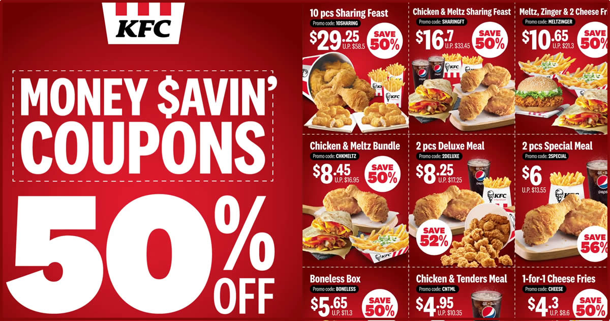 Featured image for KFC releases NEW and refreshed set of coupons offering 50% and more savings valid till 28 April 2020