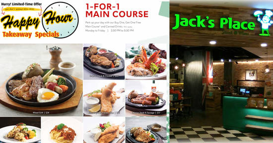 Featured image for Jack's Place is offering 1-For-1 Main Course* via takeaway orders on weekdays, 2.30pm - 5.30pm