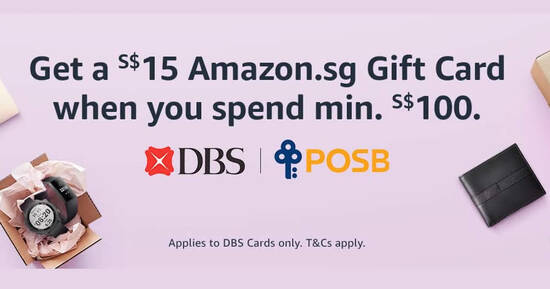 Get a S$15 Amazon.sg Gift Card when you spend S$100 or more using your DBS/POSB card till 21 June 2020 - 1