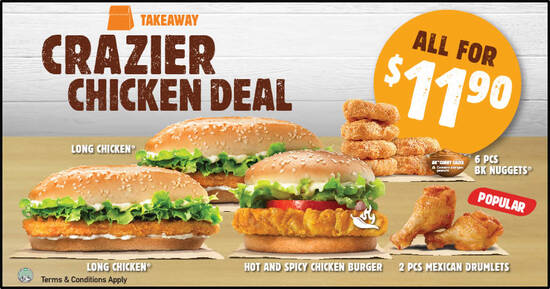Burger King: $11.90 for 3 burgers, 6pcs nuggets & 2 drumlets deal from 2 June 2020 - 1