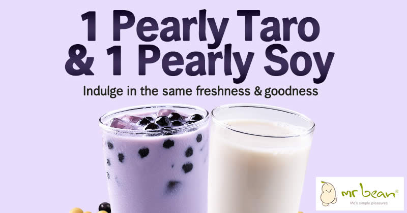 Featured image for Mr Bean: 1 Pearly Taro + 1 Pearly Soy [2 Cups] bundle deal at $4.20 (U.P. $5.20) from 3 June 2020