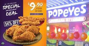 Featured image for Popeyes will be offering 4pc Chicken and 4pc Tenders at $9.90 App Exclusive Deal from 26 – 28 June 2020