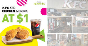 Featured image for (EXPIRED) StarHub customers enjoy $1 deal for 2-piece chicken + drink at KFC this Saturday, 20 June 2020