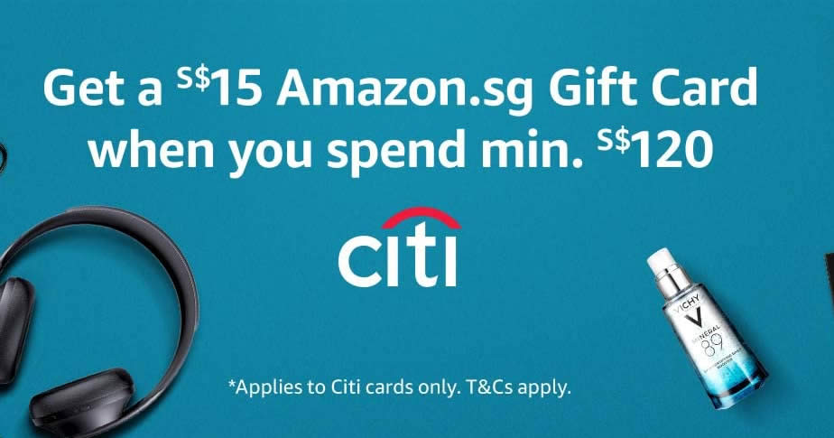 Featured image for Amazon.sg: Get a S$15 Amazon.sg Gift Card when you spend S$120 or more using your Citibank card till 31 July 2020