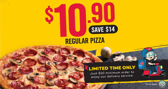 Featured image for Domino's Pizza is offering $10.90 regular pizzas (usual $24.90) for delivery orders till 19 July 2020