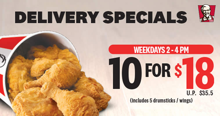 Featured image for KFC S'pore has a 10pcs-for-$18 (U.P. $35.50) deal but it is only valid from 2pm - 4pm on weekdays