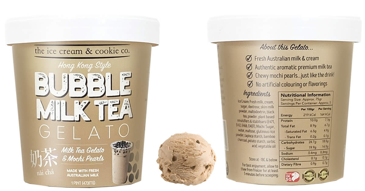 Featured image for The Ice Cream & Cookie Co. Bubble Milk Tea Gelato is going at 2-for-$17.90 (usual $25.90) at Fairprice Xtra till 29 July 2020