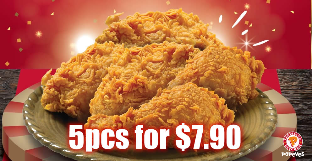 Featured image for Popeyes S'pore: Grab 5pc Chicken for only $7.90! Preorder from 18 - 20 Jun for collection from 21 - 30 Jun 2021