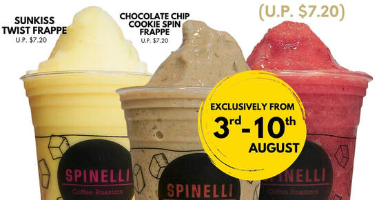 Featured image for Spinelli Coffee: $5.50 nett on all Large (16oz) Frappes (U.P. $7.20) at six outlets till Monday, 10 August 2020