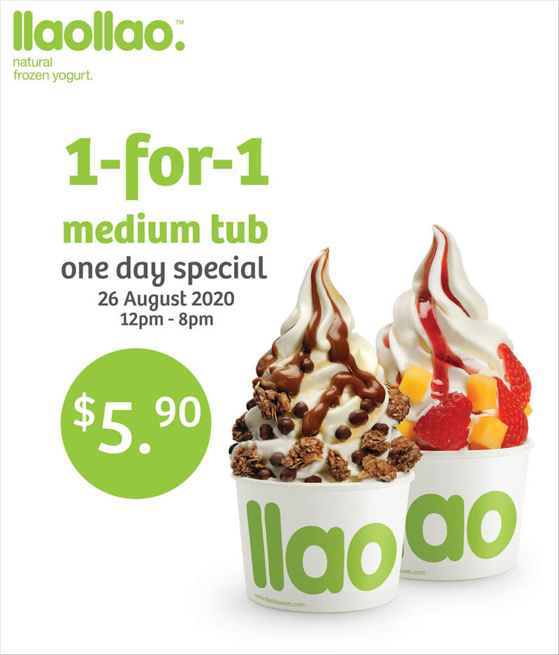 Llaollao Enjoy 1 For 1 Medium Tub For Only 5 90 Usual Price 11 80 At Bugis Junction Imm Outlets On 26 August 2020