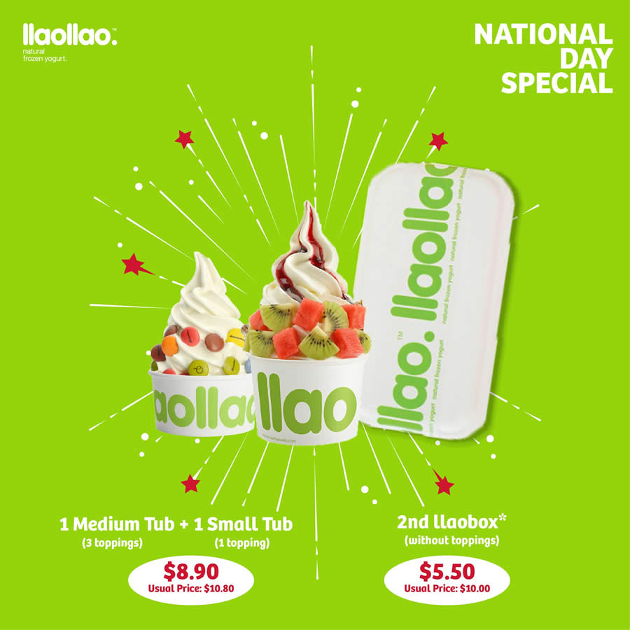 Llaollao 8 90 For 1 Small And 1 Medium Tub At All Outlets And More National Day Specials From 7 10 August 2020