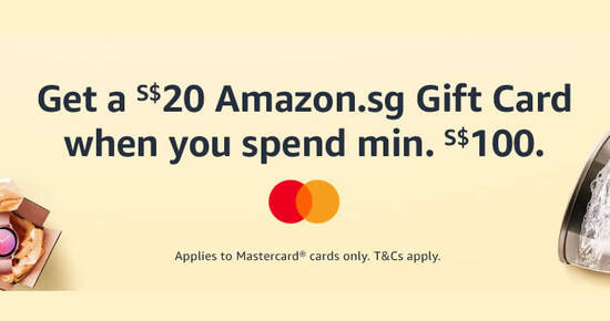 Featured image for Amazon.sg: Get a S$20 Amazon.sg Gift Card when you spend S$100 or more using Mastercard till 27 Sep 2020