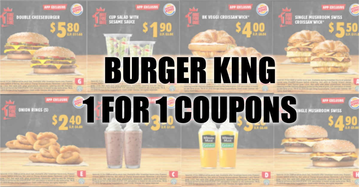 Featured image for Enjoy 1-for-1 deals at Burger King with these coupons valid till 19 October 2020