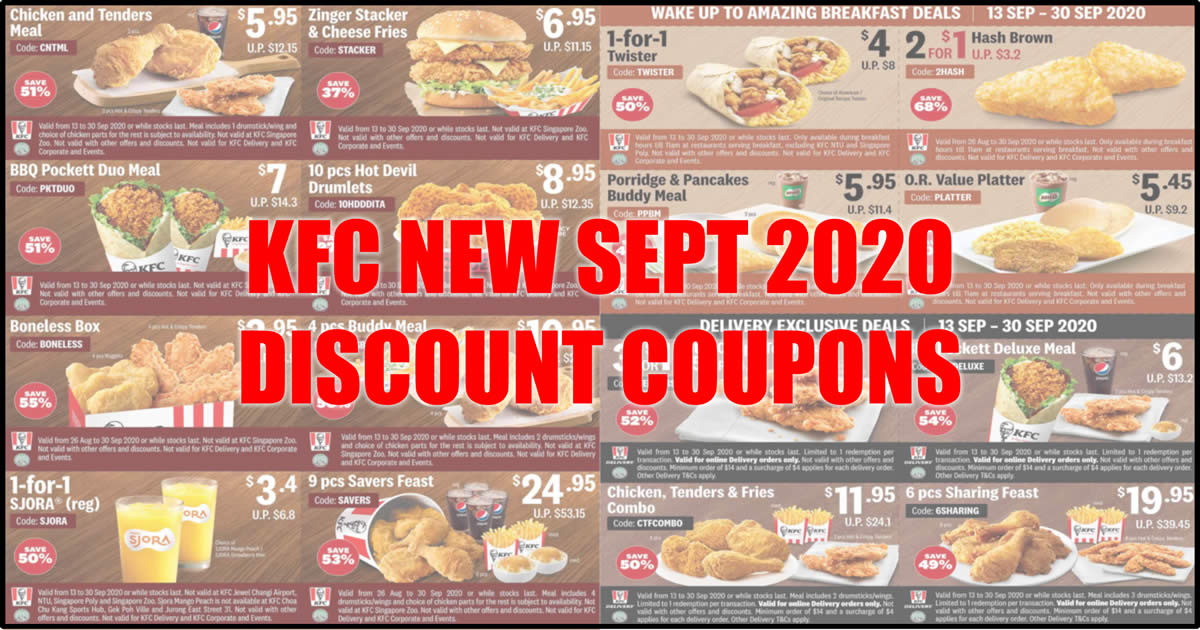 KFC releases new Sept 2020 dine in takeaway and delivery coupons