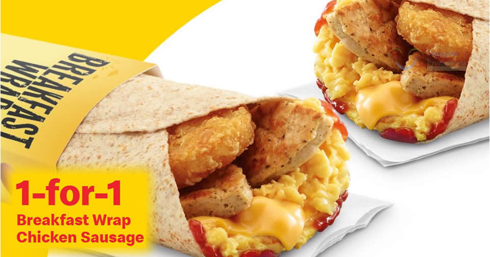 Featured image for McDonald's S'pore will be offering 1-for-1 Breakfast Wrap Chicken Sausage from 22 - 24 Mar 2021