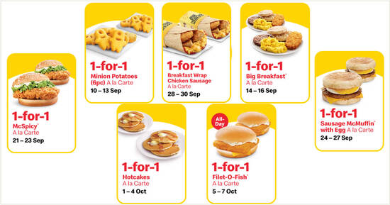McDonald’s will be offering 1-for-1 deals and more from 10 Sep – 7 Oct 2020 - 1