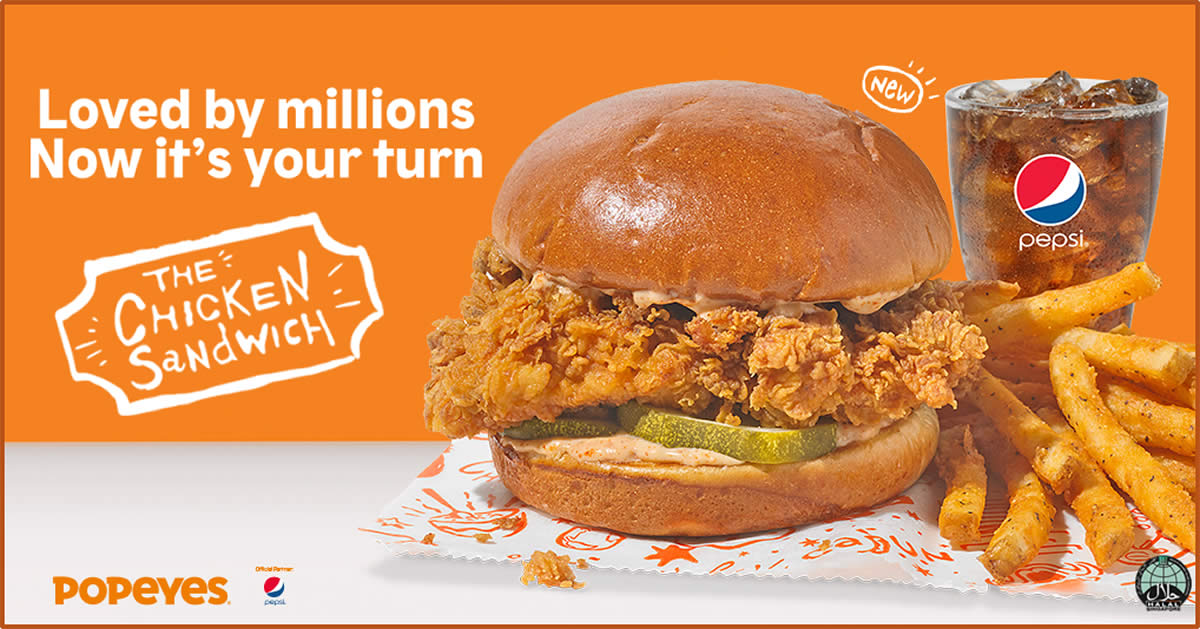 Popeyes brings back World Famous Chicken Sandwich (From 17 Dec 2020)