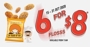 Featured image for BreadTalk to offer their signature Flosss buns at 6-for-$8 from 11am daily till 31 Oct 2020