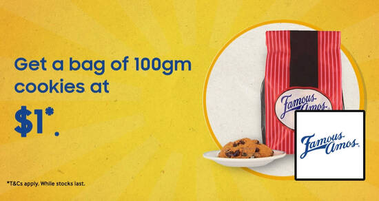 Featured image for Famous Amos: $1 (U.P $4.50) 100g cookies for Samsung Members till 10 December 2020