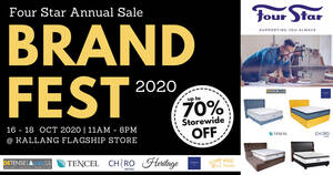 Featured image for (EXPIRED) Four Star Mattress BrandFest 2020 Sale Has Premium Label Mattresses at up to 70% discount (16 – 18 Oct 2020)