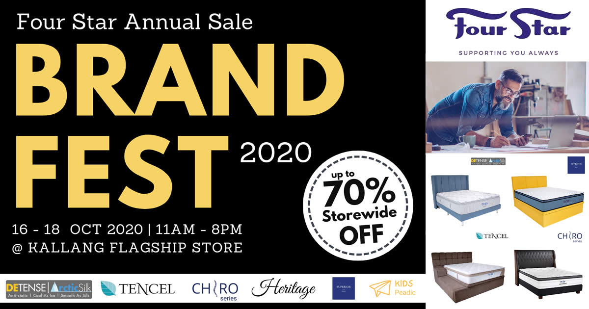 Featured image for Four Star Mattress BrandFest 2020 Sale Has Premium Label Mattresses at up to 70% discount (16 - 18 Oct 2020)