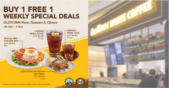 Featured image for OLDTOWN White Coffee: 1-for-1 Special BBQ Chicken Rice, Longan Drink and more till 1 Nov 2020
