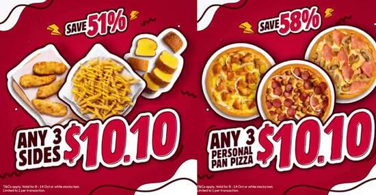 Pizza Hut Delivery is offering any 3 personal pan pizzas or sides for $10.10 till 14 October 2020 - 1