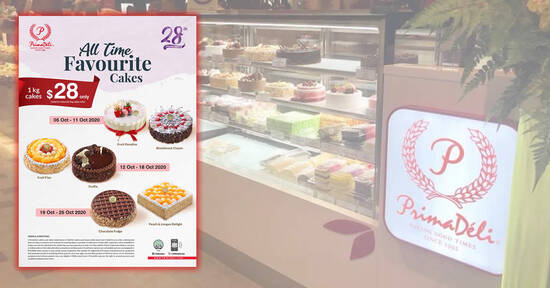 Featured image for PrimaDeli is offering 1kg cakes at just $28 each (U.P. $43.80) till 25 October 2020