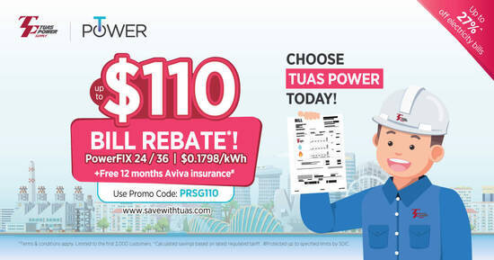 Featured image for Online Exclusive! Sign Up Tuas Power Electricity Plan & Enjoy Up to $110 Bill Rebate* off your SP utilities bills