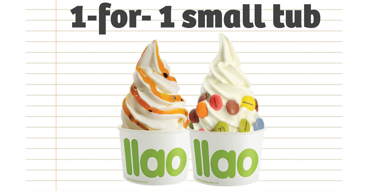 Featured image for llaollao: 1-for-1 Small Tub at $4.90 (usual $9.80) for students on Tuesdays from 20 October 2020