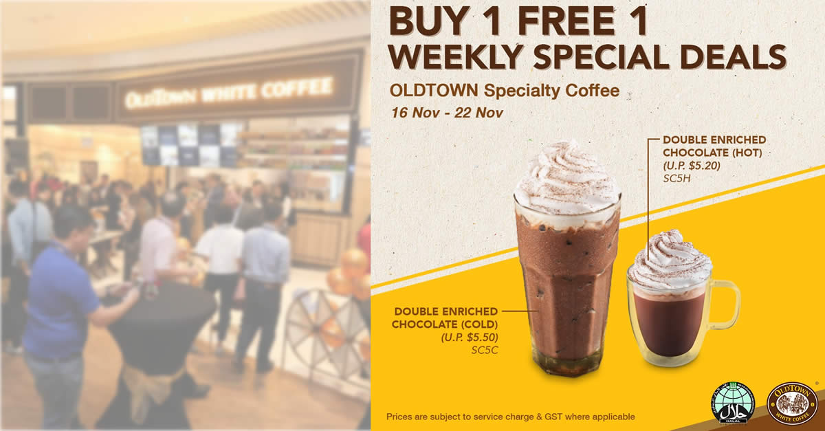 Featured image for OLDTOWN White Coffee: 1-for-1 Double Enriched Chocolate (Hot/Cold) till 22 Nov 2020