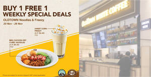 Featured image for (EXPIRED) OLDTOWN White Coffee: 1-for-1 BBQ Chicken Dry Curry Noodles & Sweet Corn Freezy till 29 Nov 2020