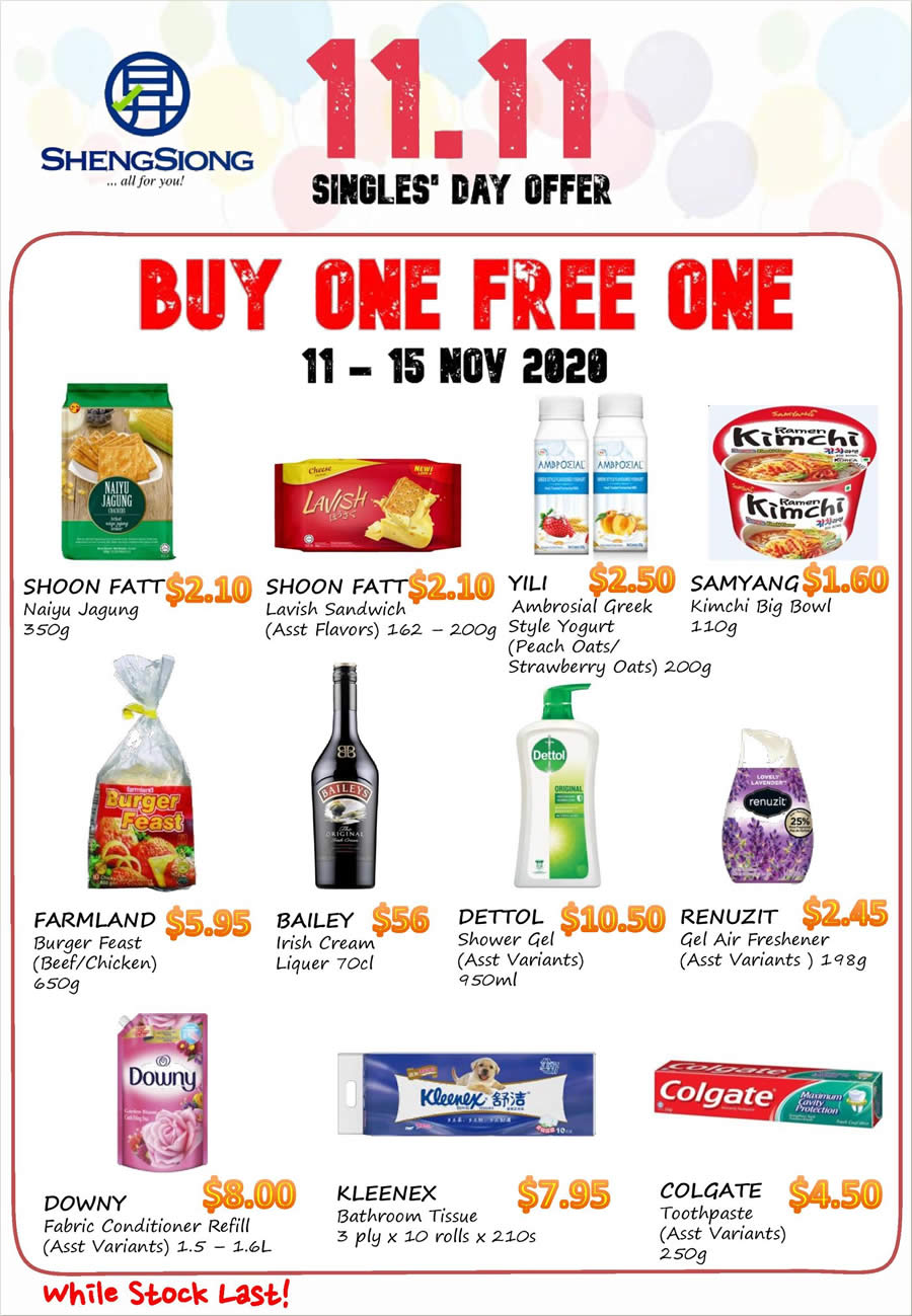 Sheng Siong: 1-for-1, $1.10 and $11 deals Singles Day offers till 15 Nov 2020