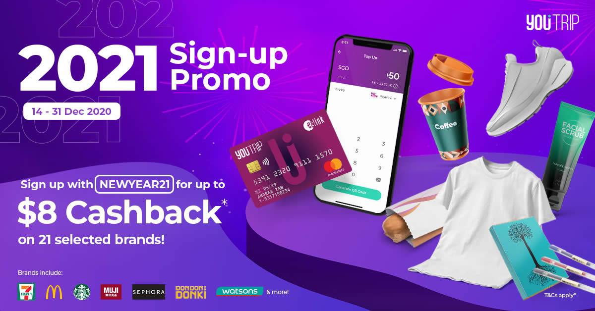 Featured image for YouTrip: Sign up & get up to $8 cashback on 21 brands, plus a chance to win $100! Sign up by 31 Dec 2020