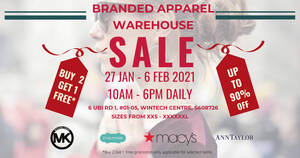 Featured image for (EXPIRED) Wintech Centre Warehouse Sale Has Up to 90% off Macy’s, Ann Taylor, Michael Kors and more till 10 Feb 2021 (Mon – Sat)