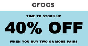 Featured image for (EXPIRED) Crocs: Get 40% OFF when you buy two or more pairs (select styles) till 25 Feb 2022