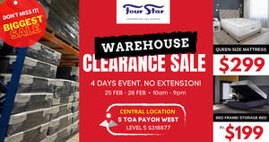 Featured image for (EXPIRED) Four Star ANNUAL CLEARANCE SALE at Toa Payoh Warehouse is happening from 25 – 28 Feb 2021