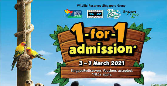 Featured image for 1-for-1 admission to Jurong Bird Park, Night Safari, River Safari and Singapore Zoo! Book from 3 - 14 Mar 2021