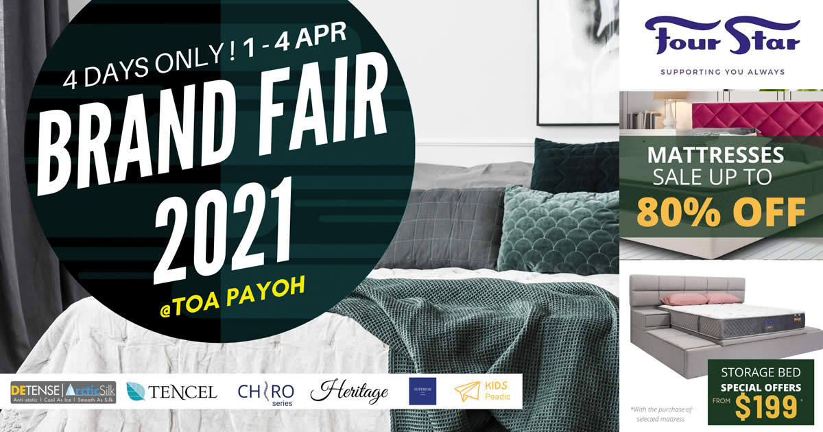 Featured image for Four Star Mattress Brand Fair 2021 offers discounts of up to 80% off! From 1 - 4 April 2021