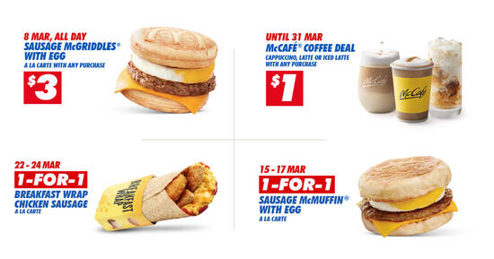 McDonald’s S’pore will be offering 1-for-1 deals and more on selected days from 8 – 24 Mar 2021 - 1