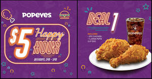 Featured image for Popeyes: Enjoy $5 deals (usual up to $10.30) when you dine-in from 2pm – 5pm weekdays (From 16 Mar 2021)