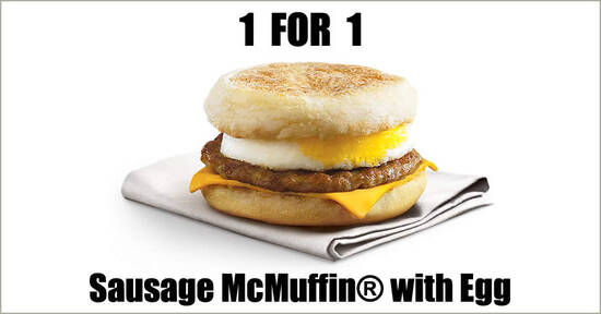 McDonald’s S’pore 1-for-1 Sausage McMuffin® with Egg deal from 17 – 18 May means you pay only $2.20 each