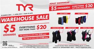 Featured image for TYR 2021 Warehouse Sale (Pre Registration Required) from 29 March – 11 April 2021
