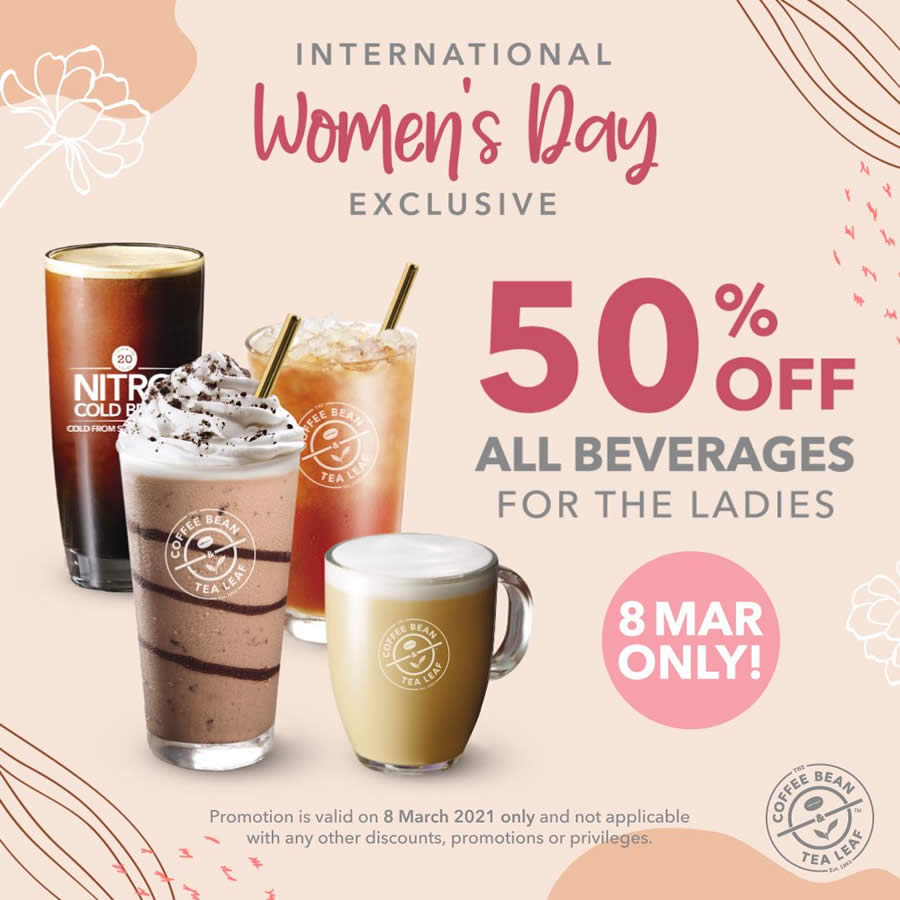 The Coffee Bean Tea Leaf Is Slashing 50 Off All Beverages For Ladies On 8 March 2021