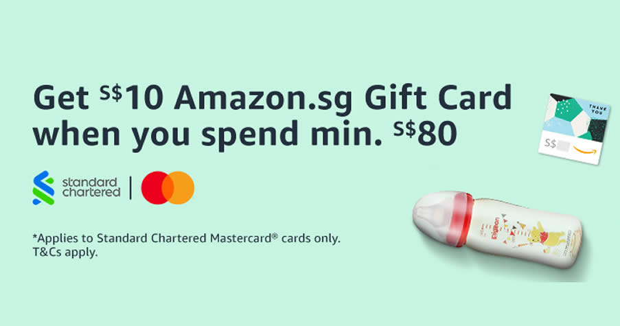 Featured image for Amazon.sg: Get a S$10 Gift Card when you spend S$80 or more using SCB cards till 7 Apr 2021