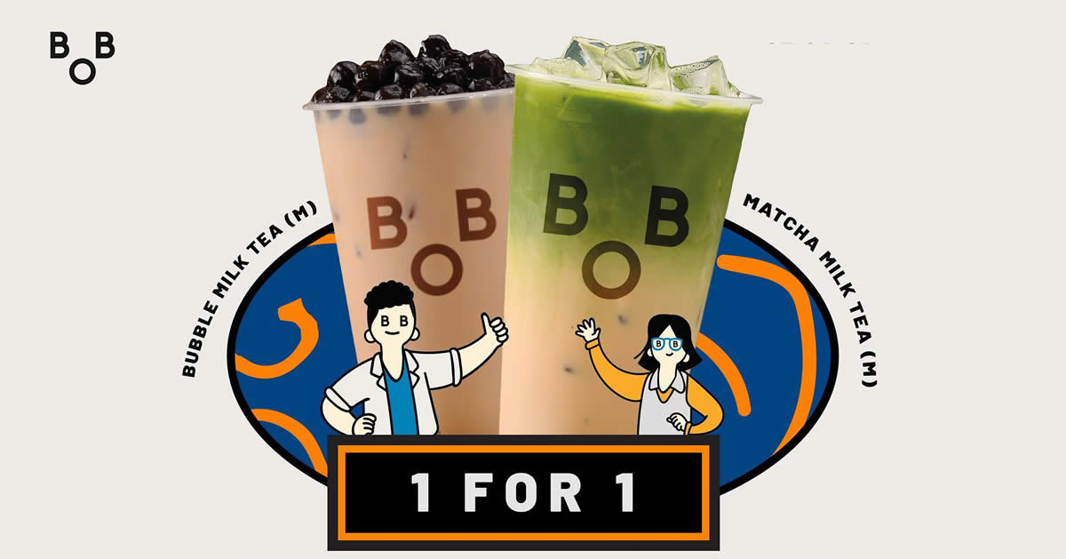 Featured image for Bober Tea is offering 1-for-1 Bubble Milk Tea (M) and Matcha Milk Tea drinks islandwide on 5 April 2021