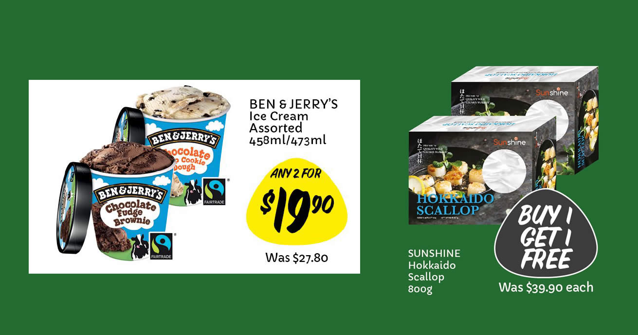 Featured image for Giant: 1-for-1 Hokkaido Scallop, Ben & Jerry's at 2-for-$19.90 (U.P. $27.80) & more till 5 May 2021